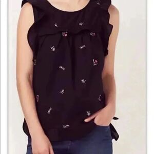 LC Lauren Conrad embroidered rose ruffled baby doll blouse
